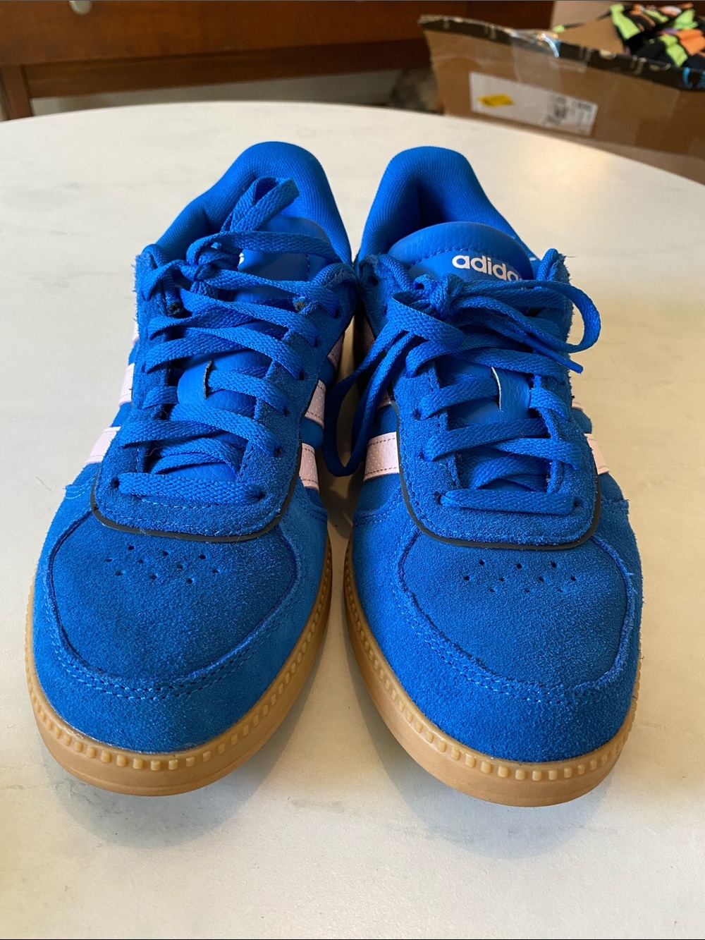 adidas Kids Royal Blue Suede Sneakers with Gum Sole